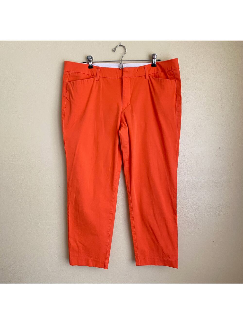 A.n.a Orange Size 14 Flat Front Ankle Pants Office Bold Pockets Stretch